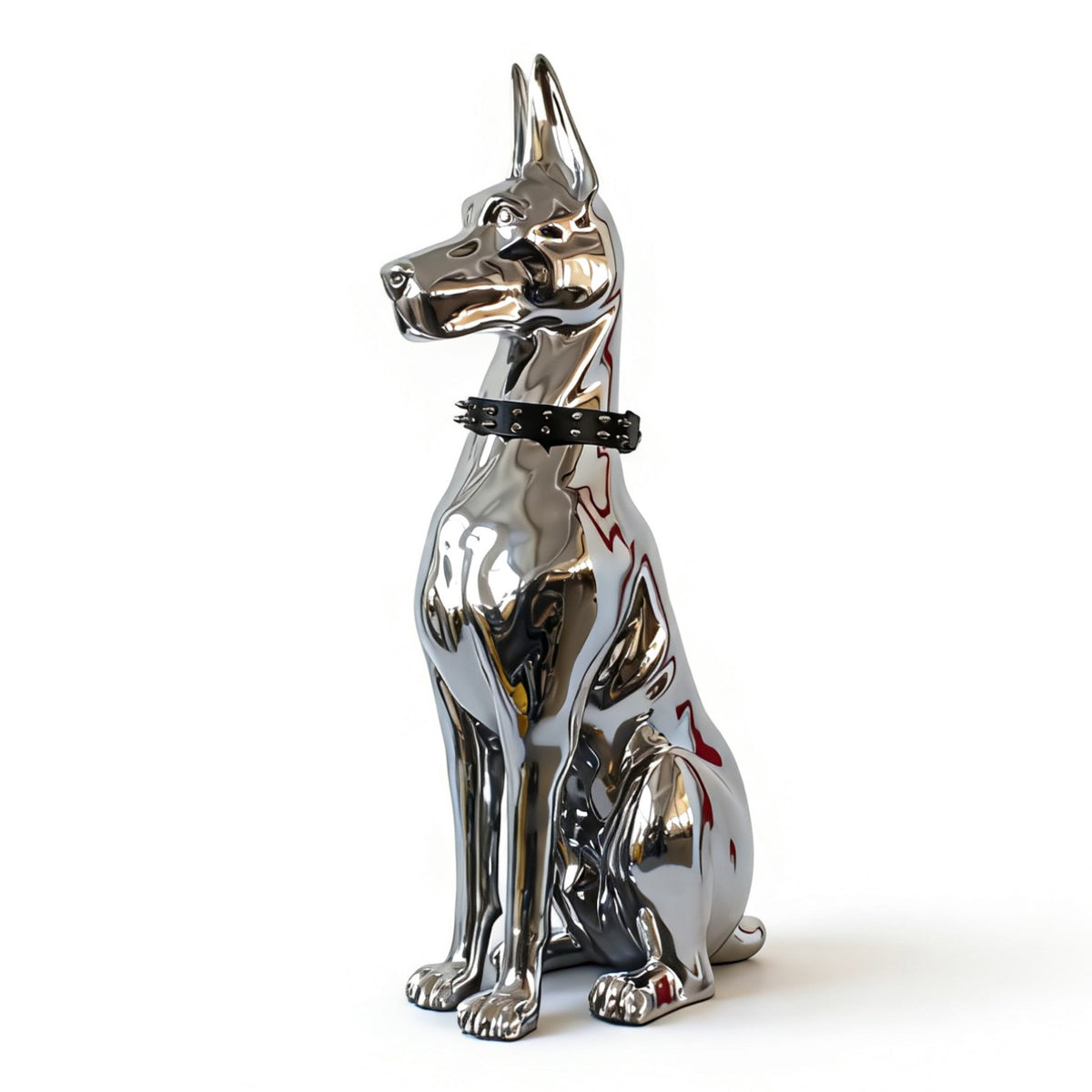 Doberman Dog Silver Fiberglass Sculpture