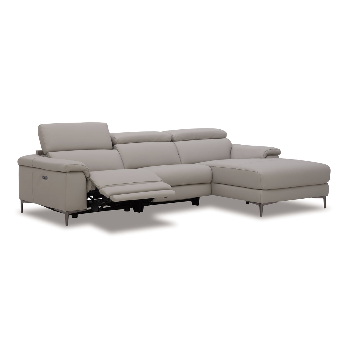 Meidas Modern Light Grey Leather Sectional Sofa + 2 Recliners Right Facing Chaise