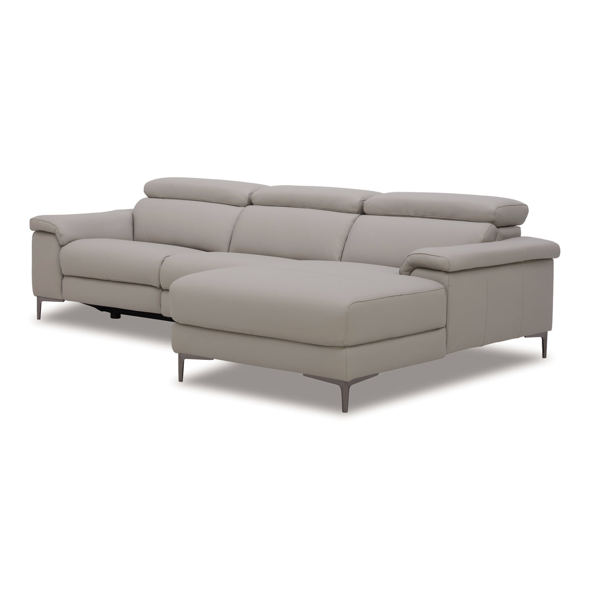 Meidas Modern Light Grey Leather Sectional Sofa + 2 Recliners Right Facing Chaise