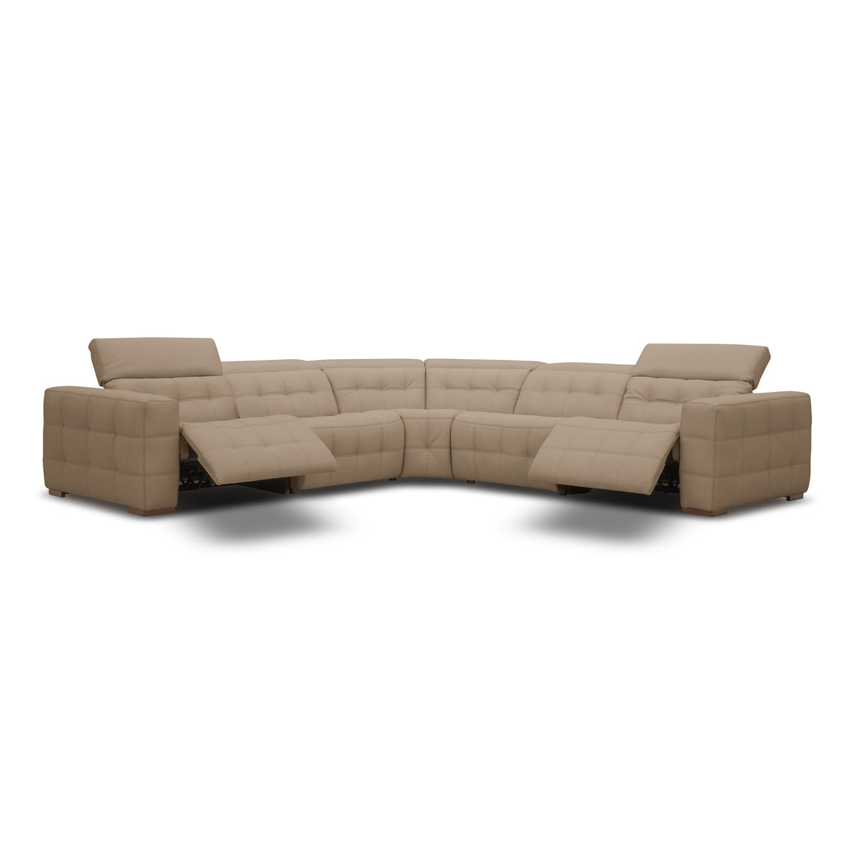 Carney Modern Beige Leather Sectional Sofa + 3 Recliners