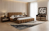 Eastern King Harris + Emilio Modern Brown Fabric + Burlap + Walnut 4-Piece Bedroom Set