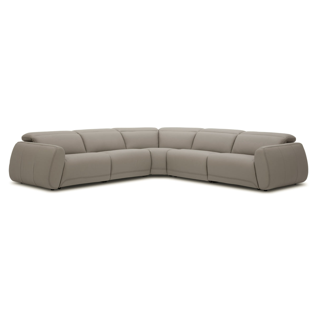Nouveau Skye Contemporary Grey Leather Sectional Sofa with 3 Power Recliners & Headrests