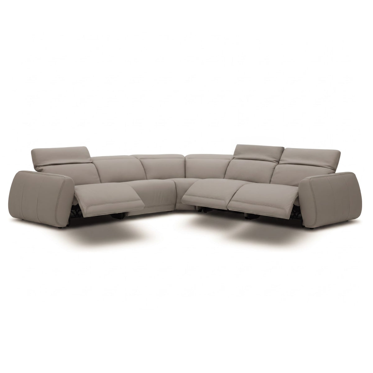 Nouveau Skye Contemporary Grey Leather Sectional Sofa with 3 Power Recliners & Headrests