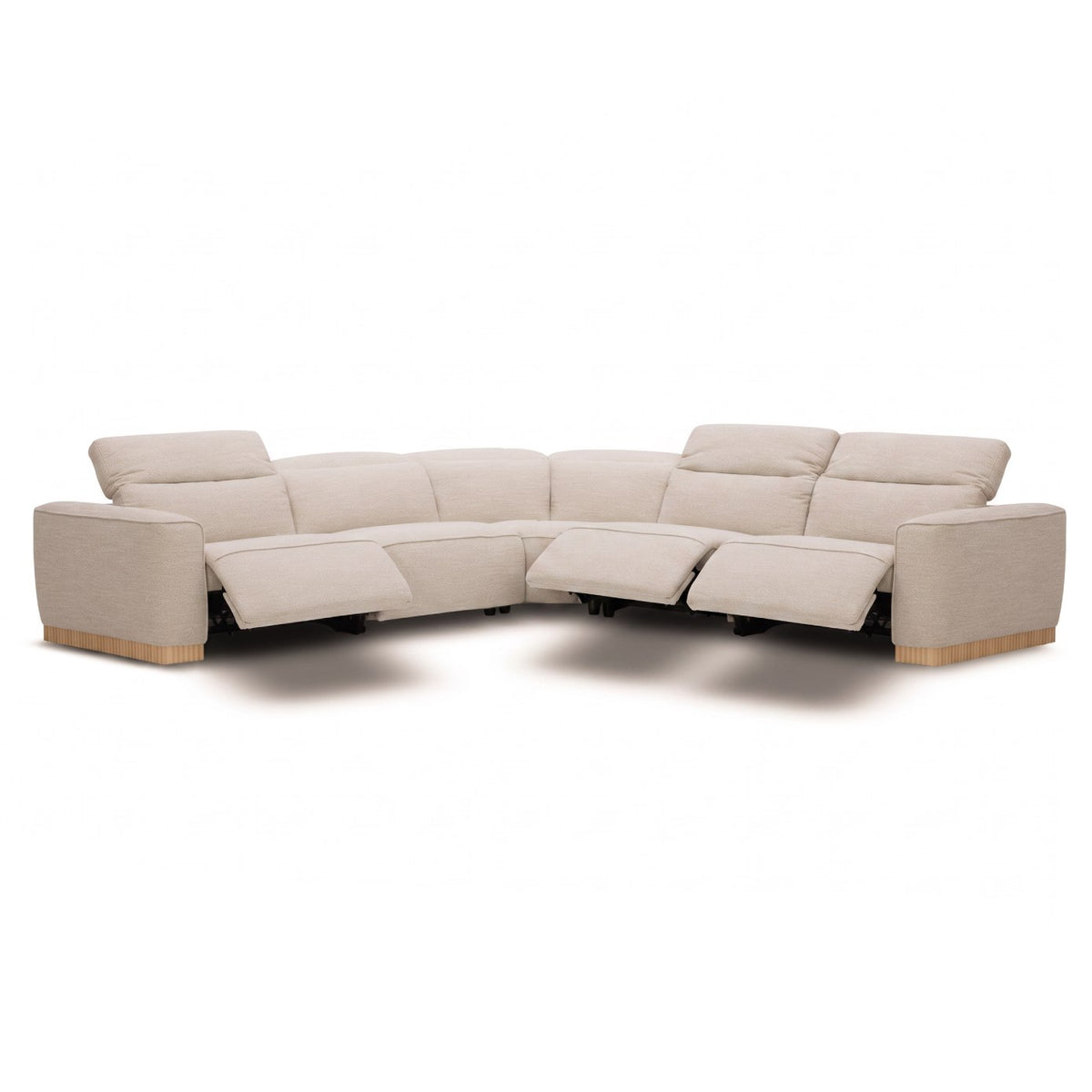 Nouveau Aris Modern Beige Fabric Sectional Sofa with 3 Power Recliners & Headrests