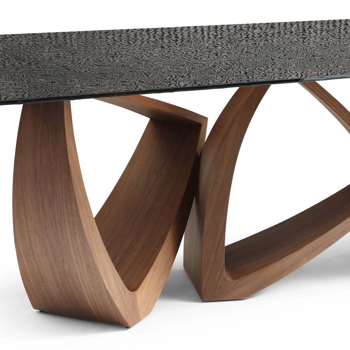 Nouveau Dollemore Modern Brown Wave Glass + Walnut Dining Table