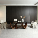 Nouveau Dollemore Modern Brown Wave Glass + Walnut Dining Table
