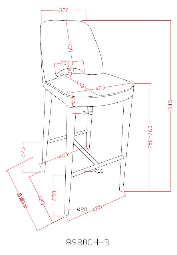Williamette Mid-Century Red Fabric Bar Stool