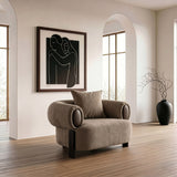 Arnaud Modern Tan Fabric + Brown Oak Accent Chair