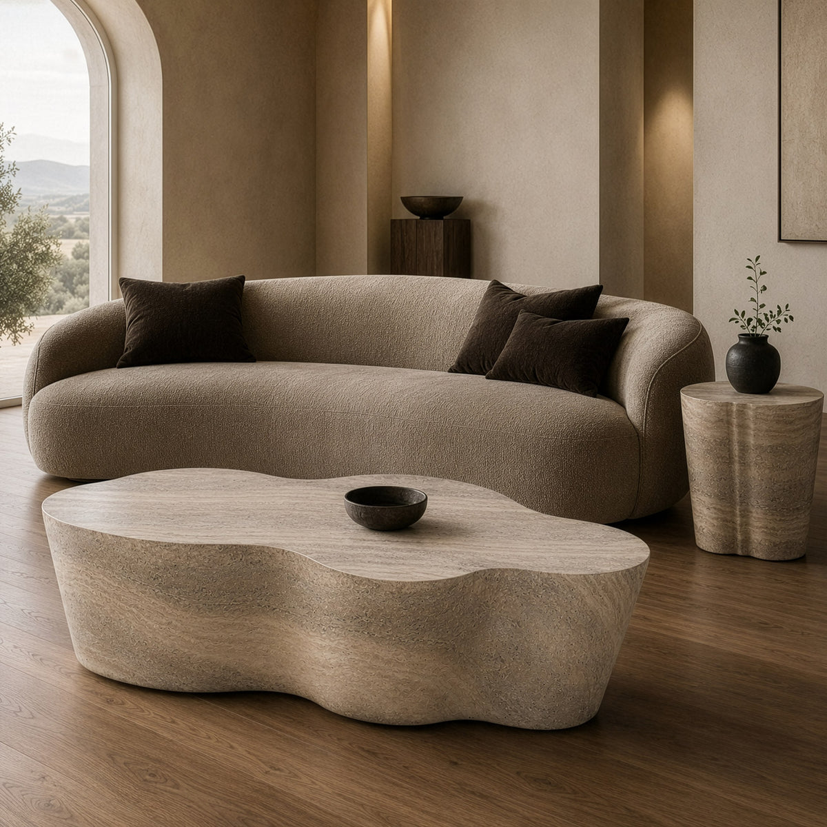 Meru Modern Faux Travertine Concrete End Table