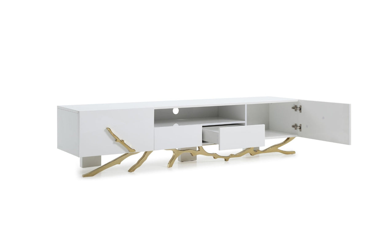 Legend 87"-Wide Modern White Gold TV Stand