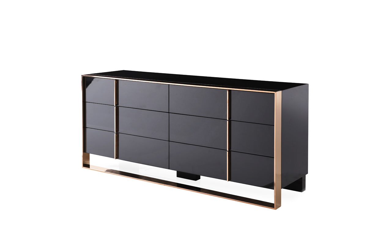 Cartier Modern Black & Rosegold Bedroom Set