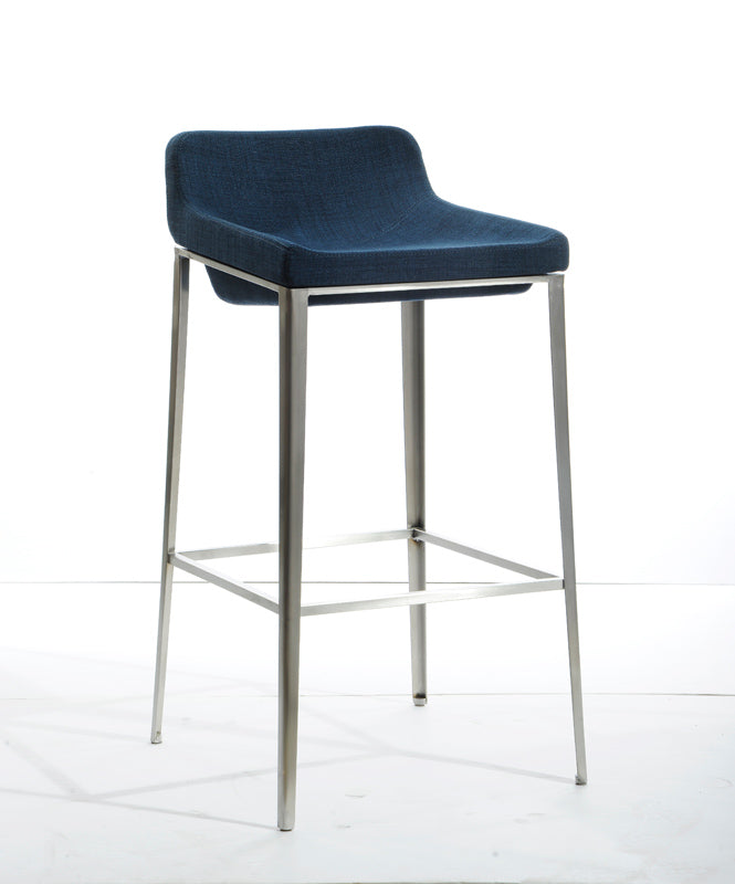 Adhil Mid-Century Blue Fabric Bar Stool