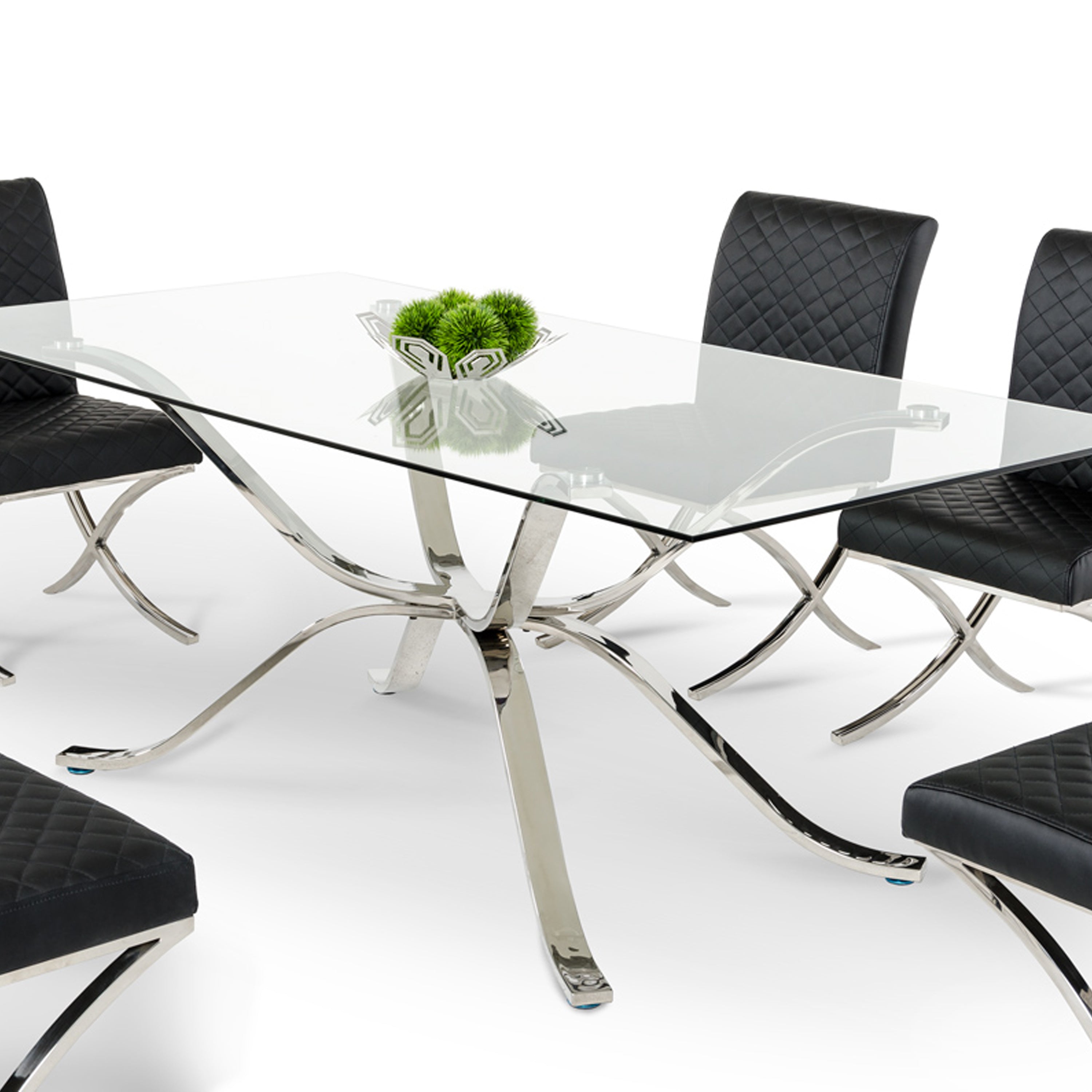 Adderley Modern Stainless Steel with Glass Top Dining Table