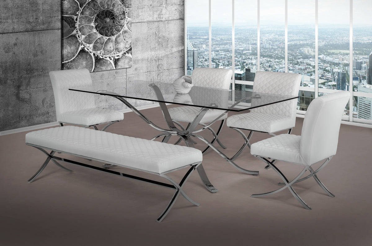 Adderley Modern Stainless Steel with Glass Top Dining Table