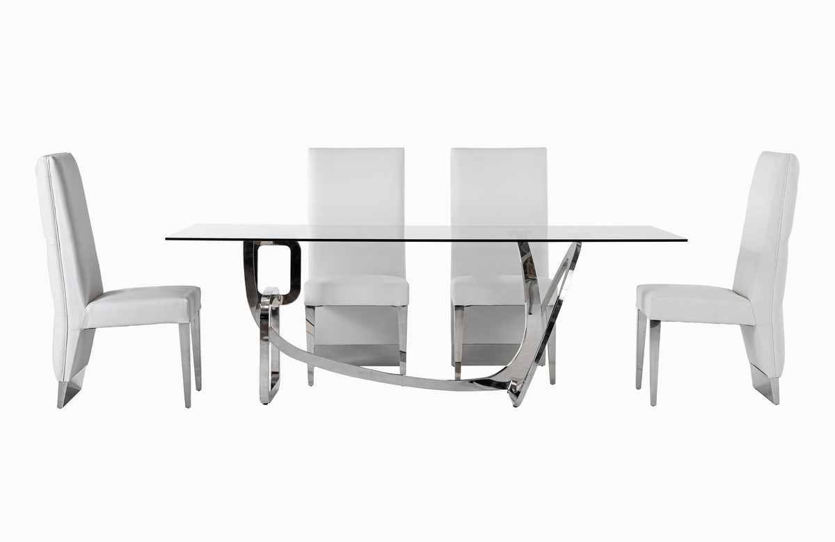 Adelaide Modern Stainless Steel & Glass Dining Table