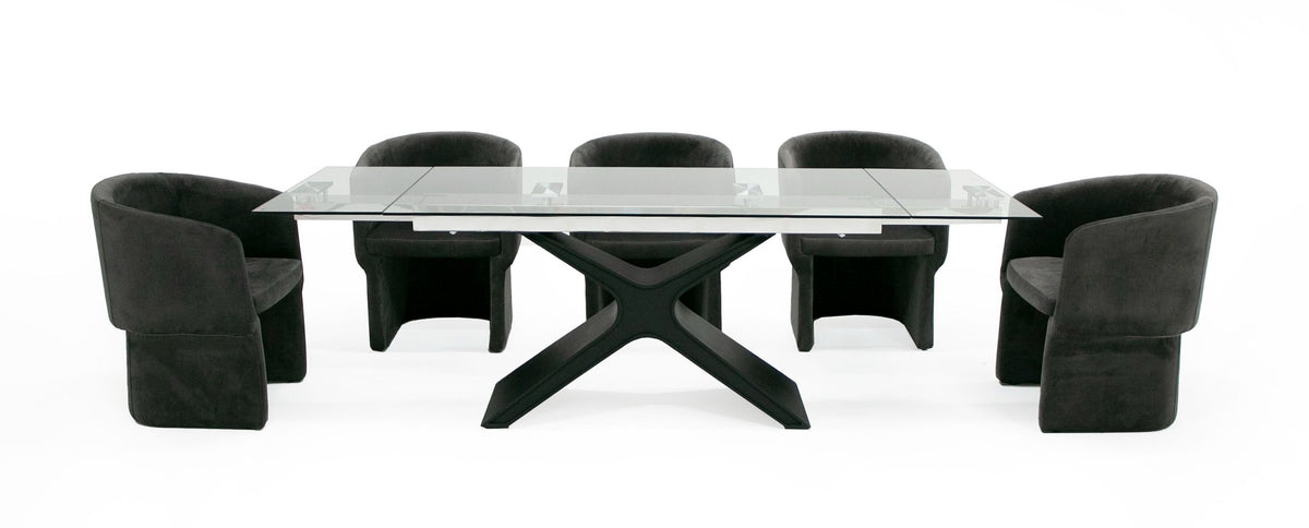 Adler Modern Black Glass Extendable 63"/94.5" Dining Table