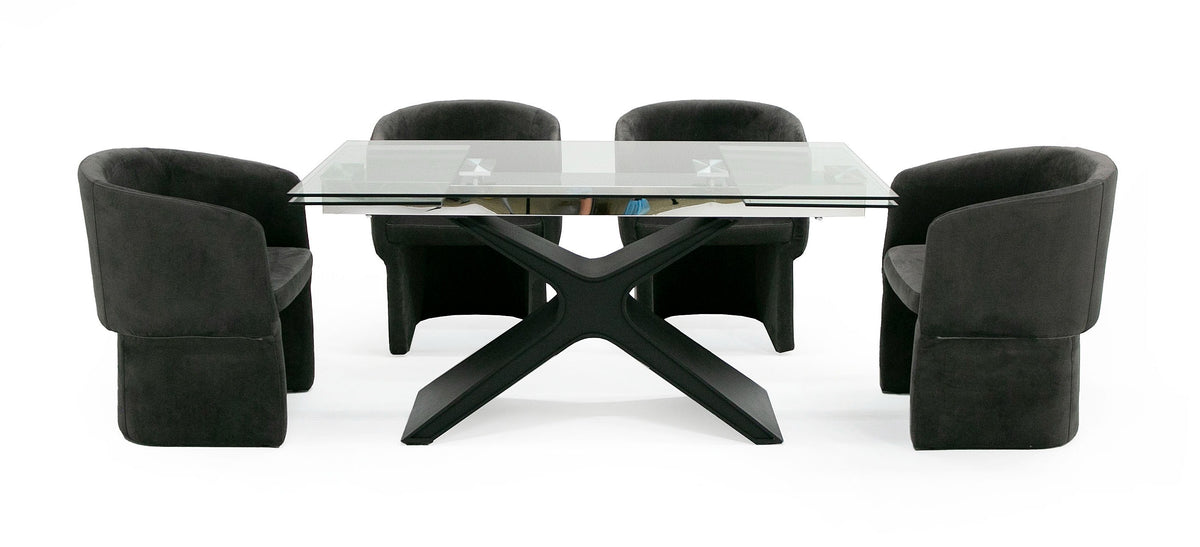 Adler Modern Black Glass Extendable 63"/94.5" Dining Table