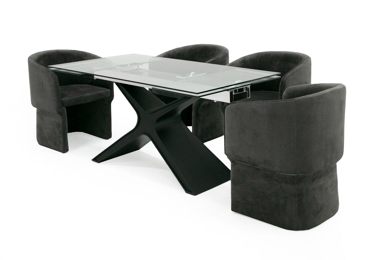 Adler Modern Black Glass Extendable 63"/94.5" Dining Table
