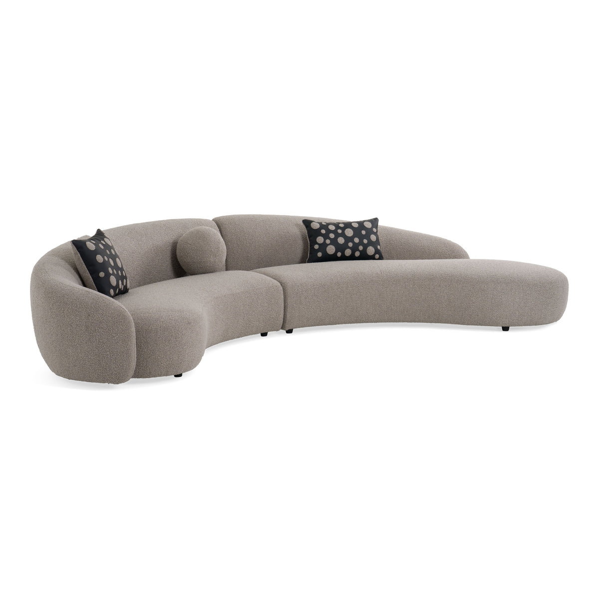 Allis Glam Grey and Black Fabric Curved Sectional Sofa