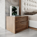 Amberlie Modern White Vegan Leather + Walnut 4-Piece Bedroom Set
