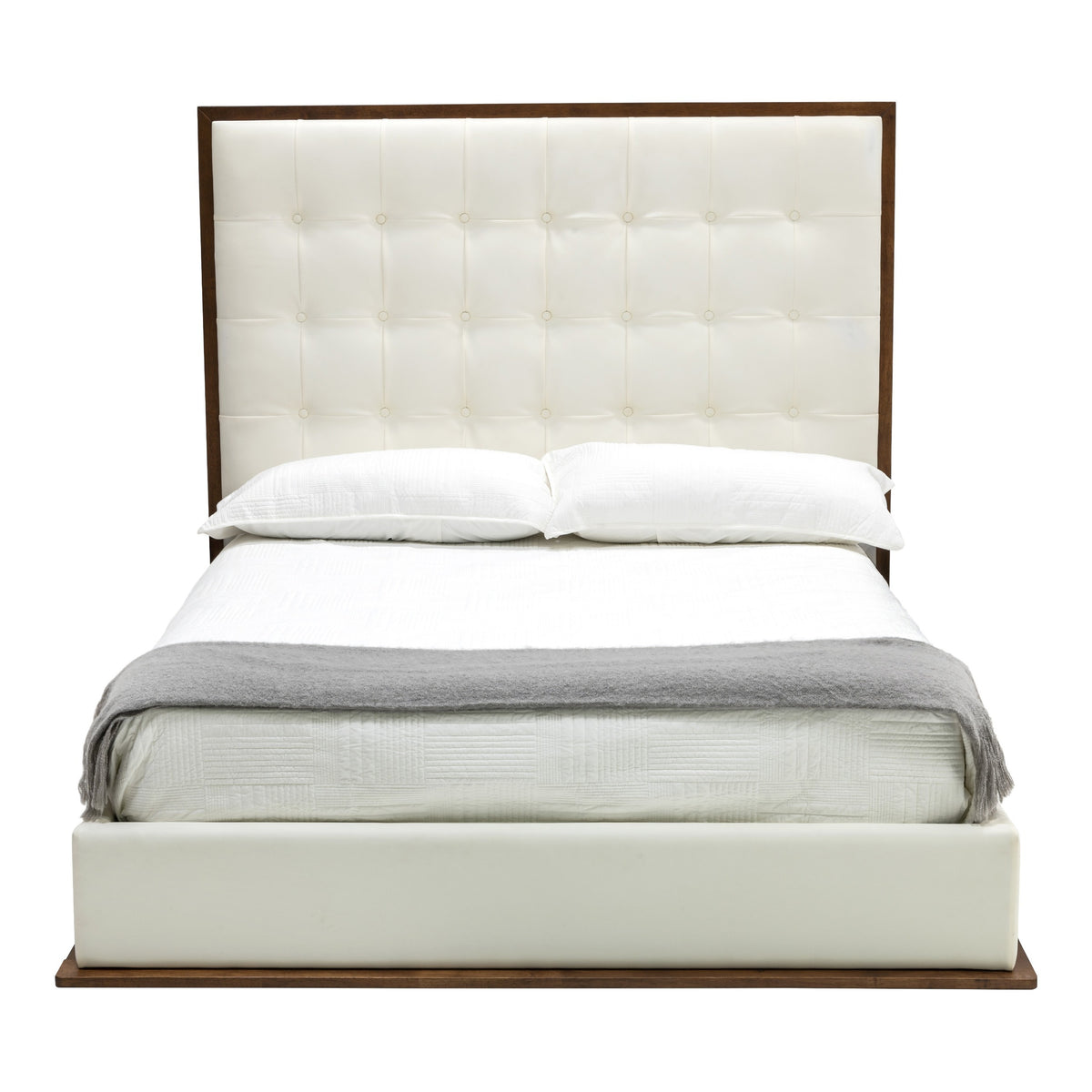 Amberlie Modern White Vegan Leather + Walnut 4-Piece Bedroom Set