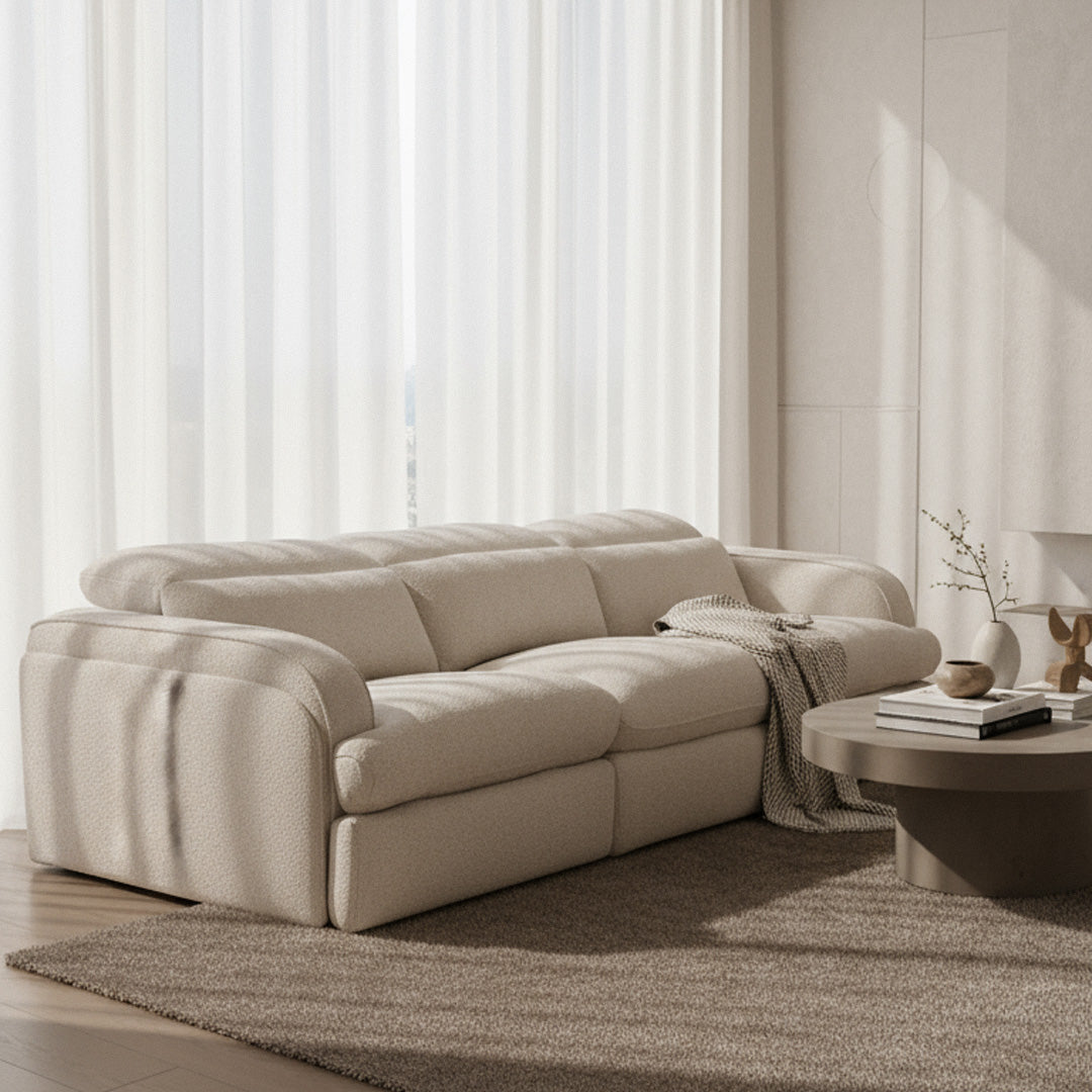 Ambler Modern Off-White Fabric Sofa with 2 Power Recliners