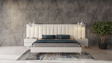 Angela Eastern King Italian Modern White Eco Leather Bed with Nightstands and Wings