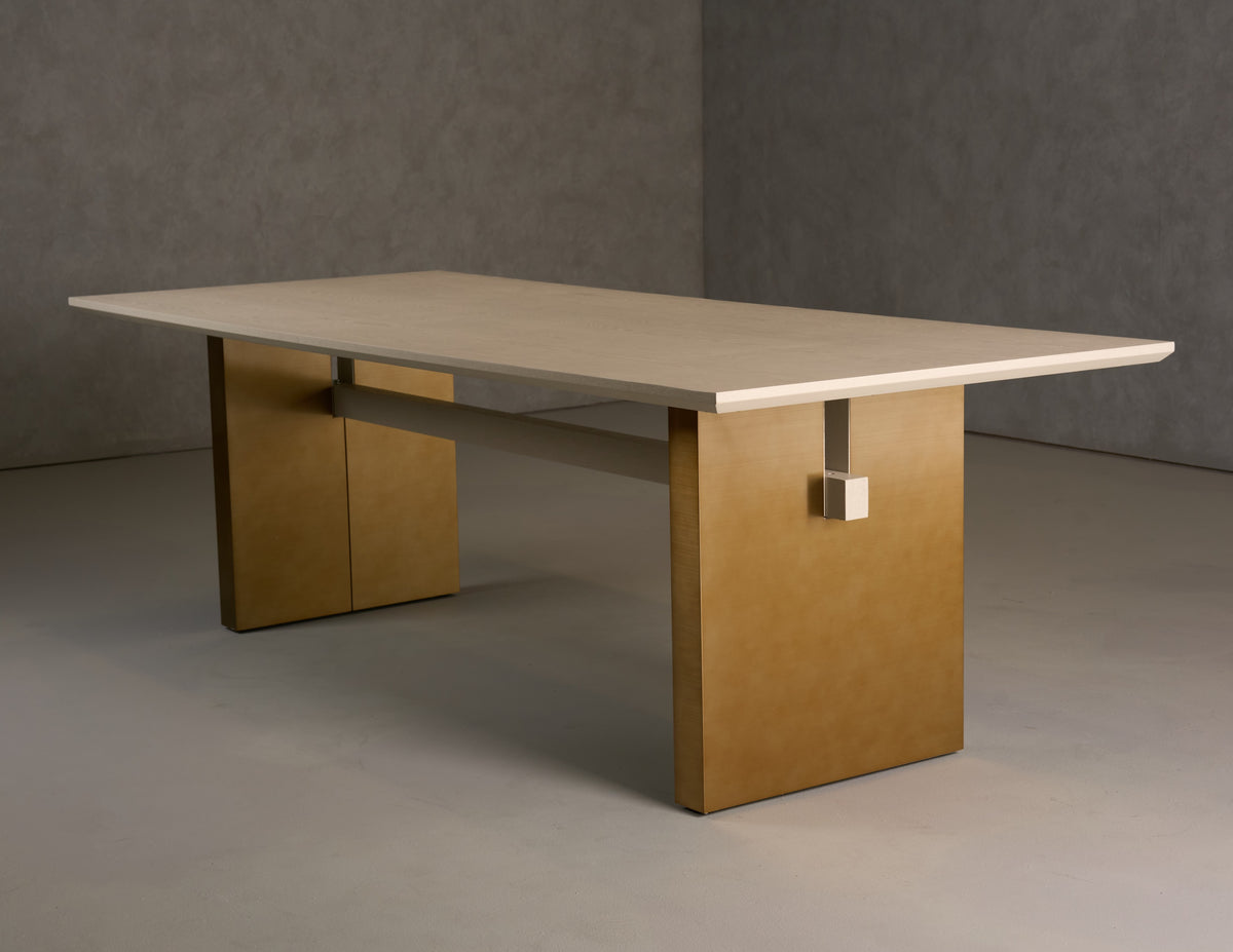 Angus Modern Cream Ash + Gold Dining Table