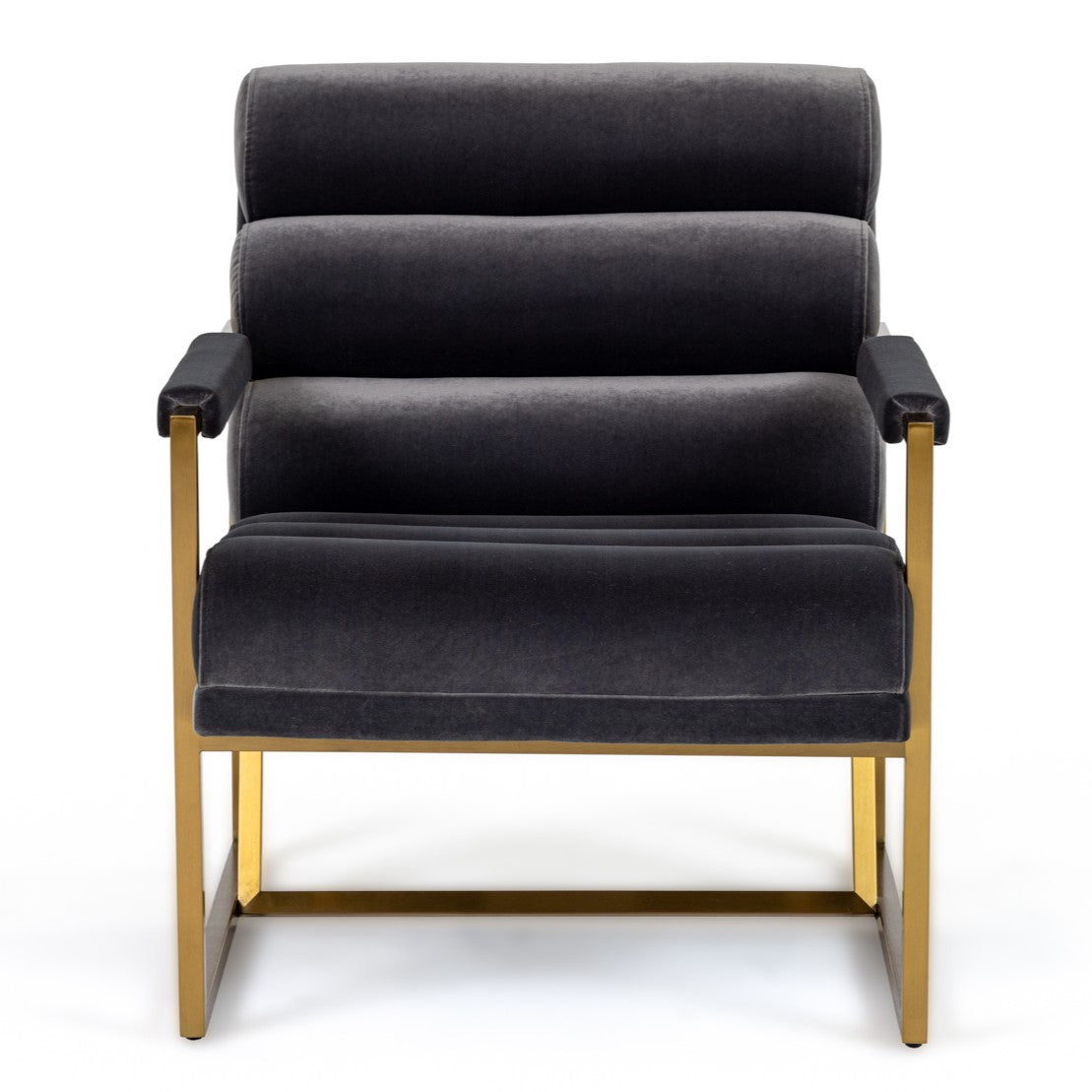 Anton Modern Grey Velvet + Brass Accent Chair
