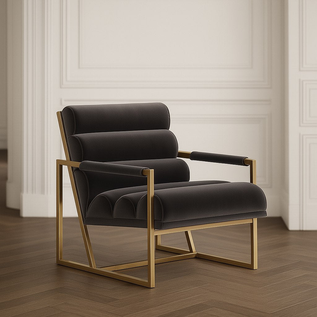 Anton Modern Grey Velvet + Brass Accent Chair