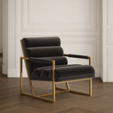 Anton Modern Grey Velvet + Brass Accent Chair