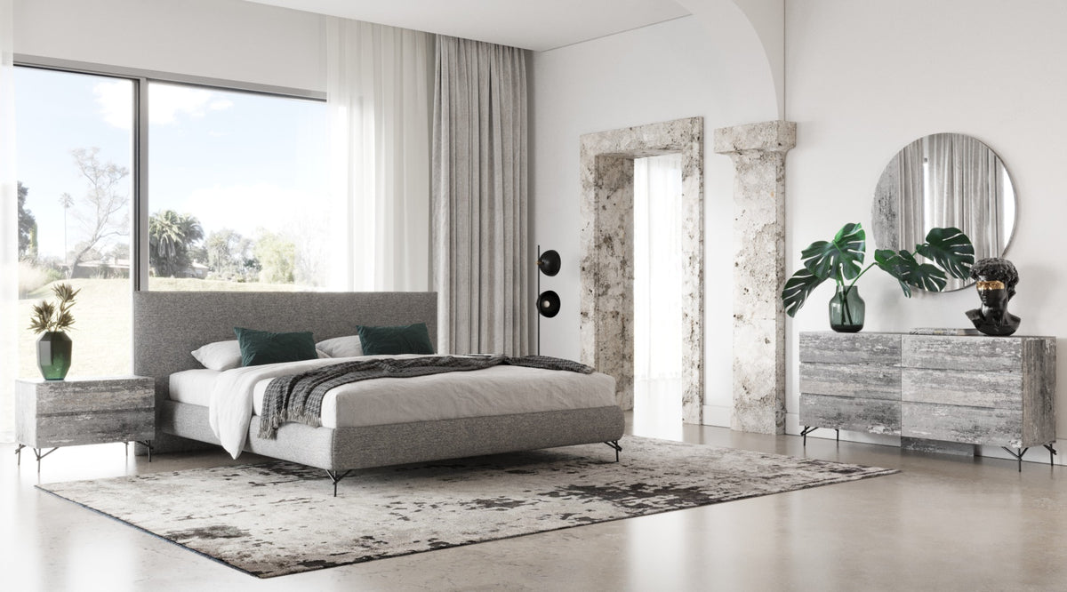 Aria Italian Modern Grey Fabric Bed
