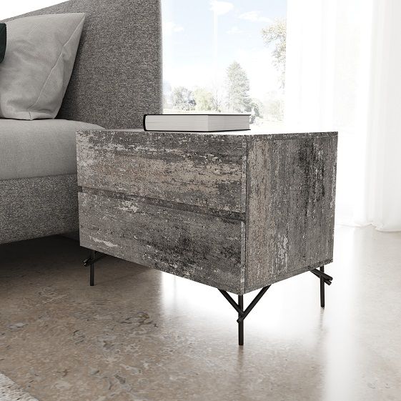 Aria Italian Modern Multi Grey Bed and Two Nightstands