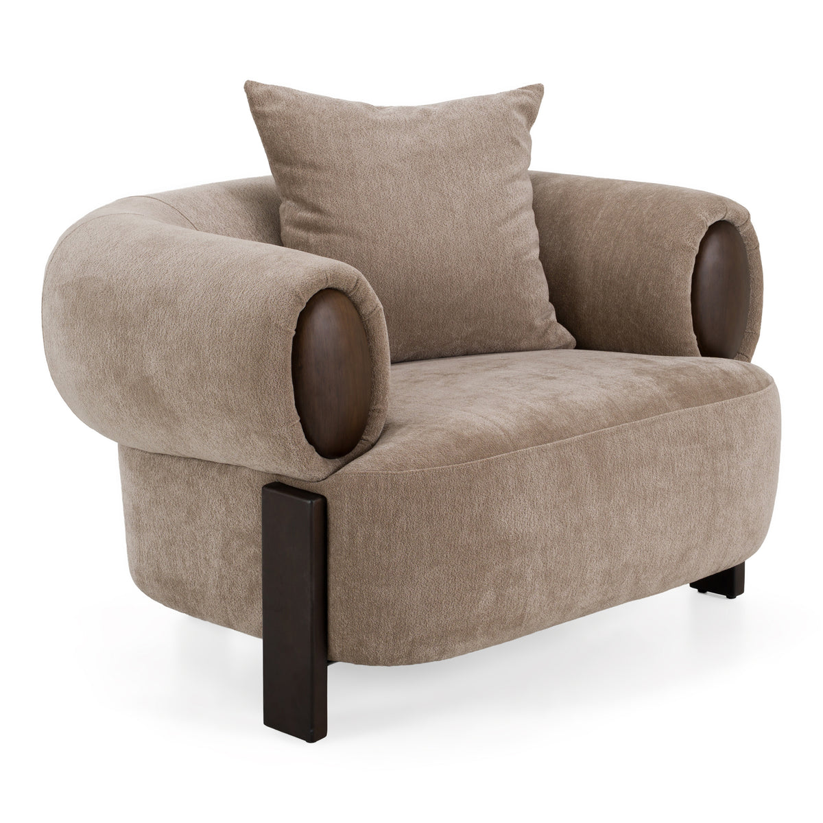 Arnaud Modern Tan Fabric + Brown Oak Accent Chair