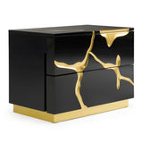 Aspen Modern Wide Black and Gold Nightstand