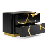 Aspen Modern Wide Black and Gold Nightstand