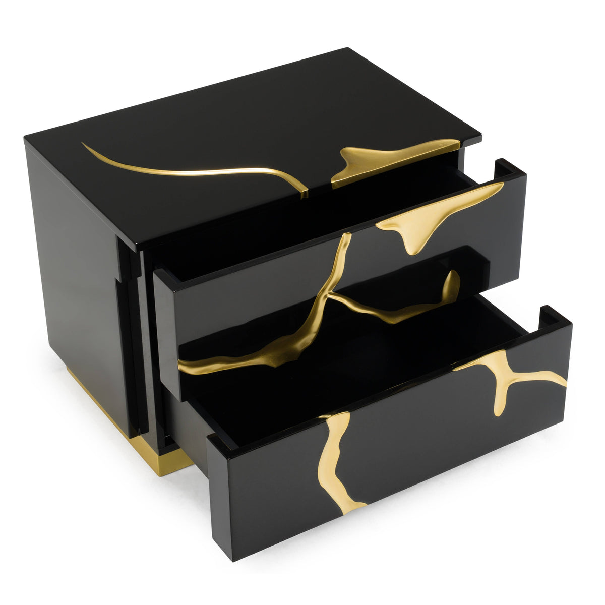 Aspen Modern Wide Black and Gold Nightstand