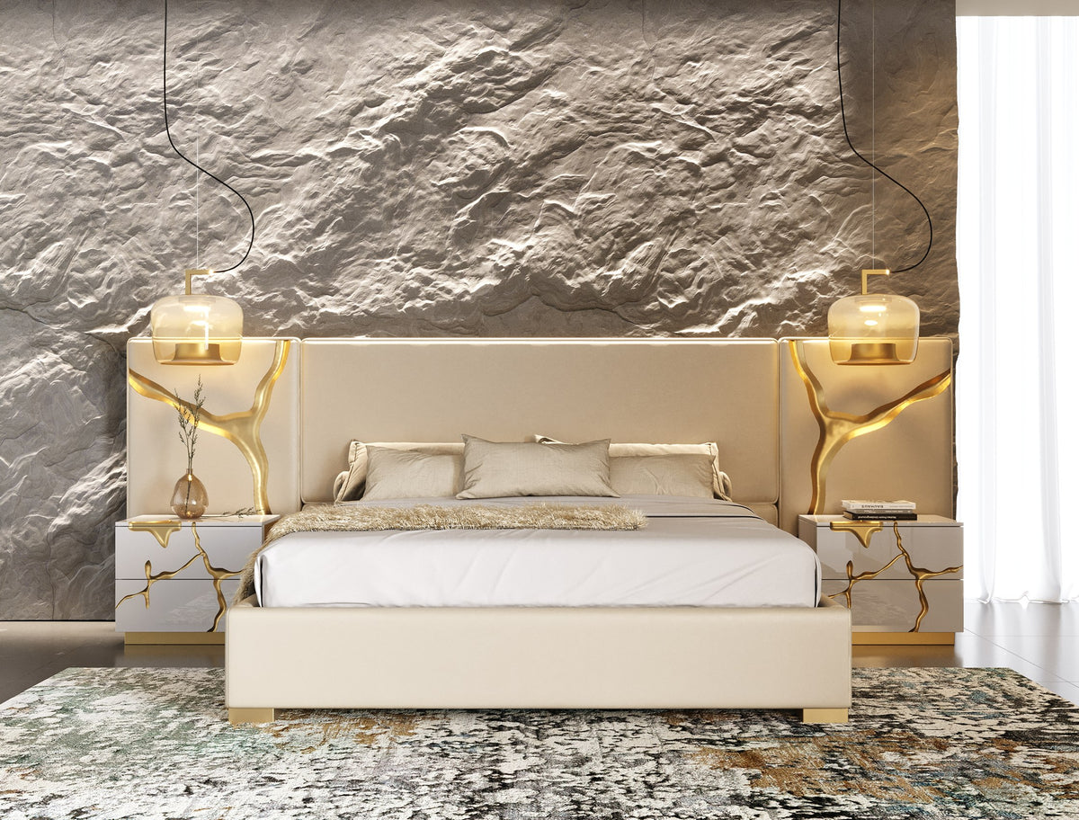 Aspen Modern Beige + White + Gold Bedroom Set