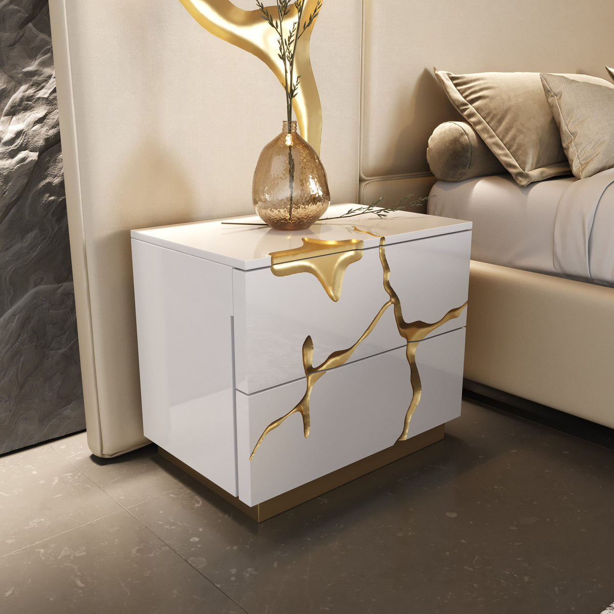 Aspen Modern Beige + White + Gold Bedroom Set