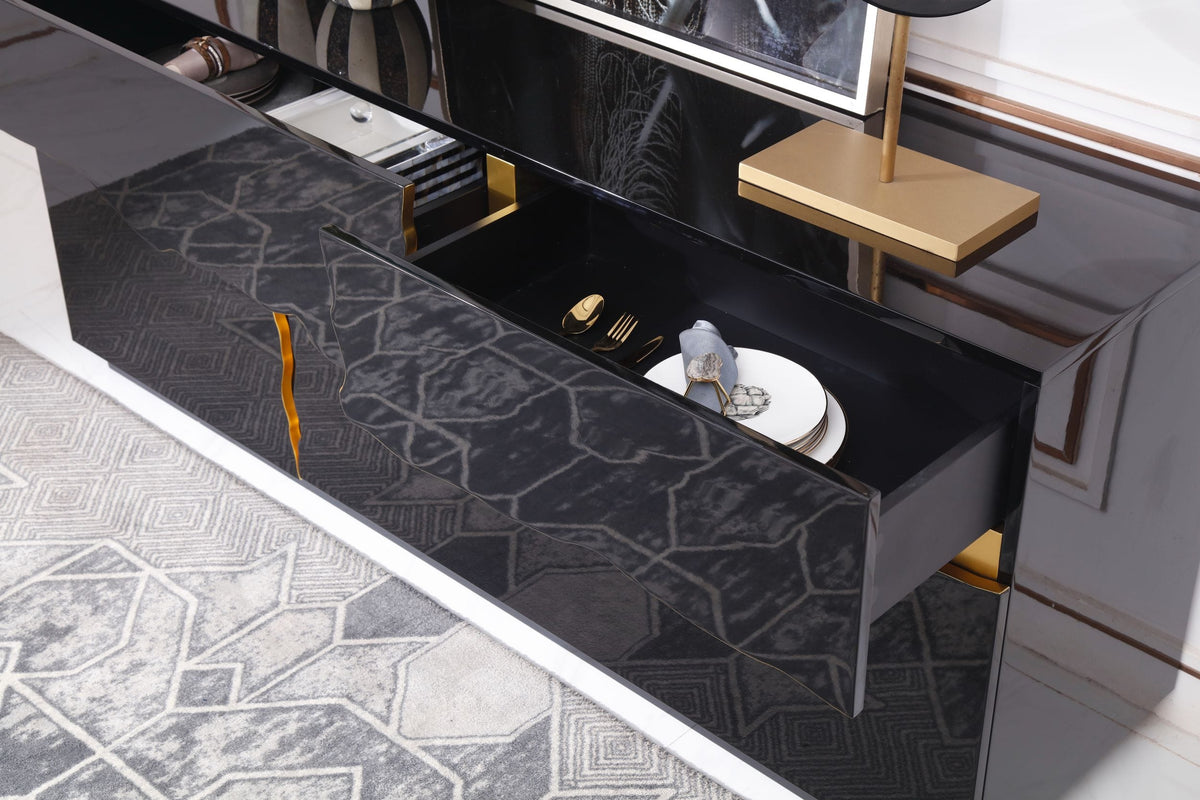 Aspen Modern High Gloss Black & Gold Buffet
