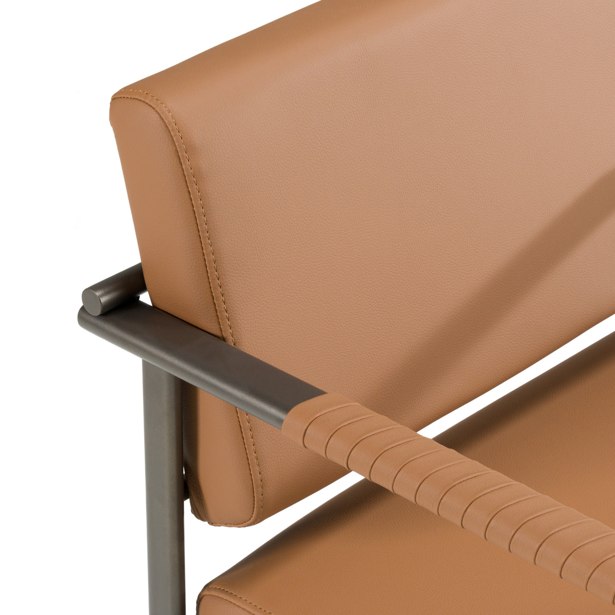 Atlan Modern Camel Vegan Leather + Dark Gold Dining Chair