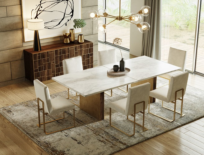Auer White Marble & Gold Dining Table
