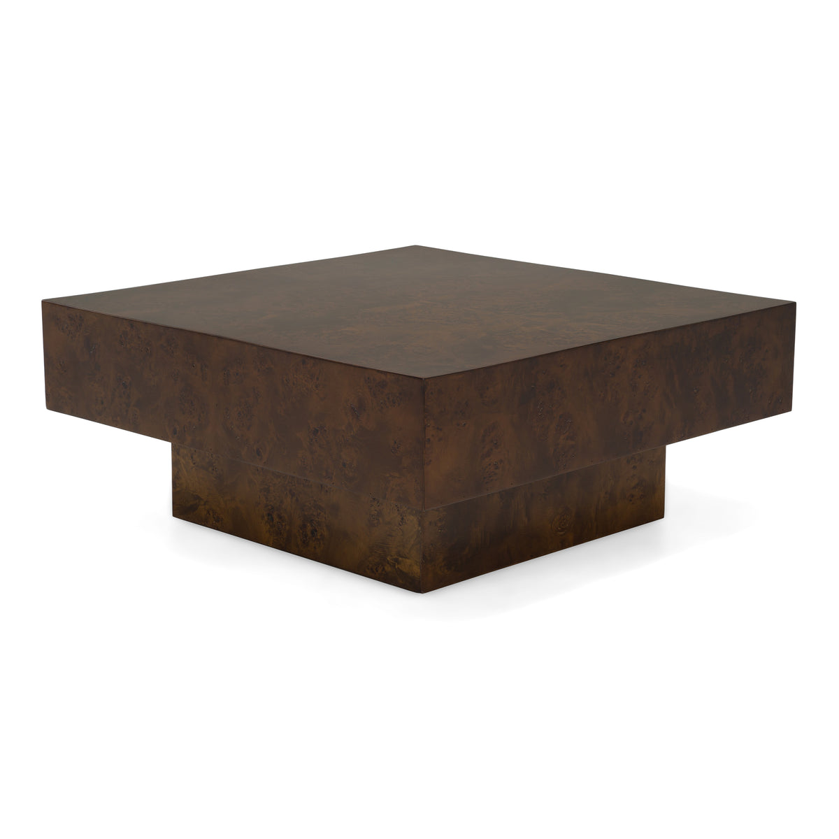 August Modern Dark Walnut Burl Square Coffee Table