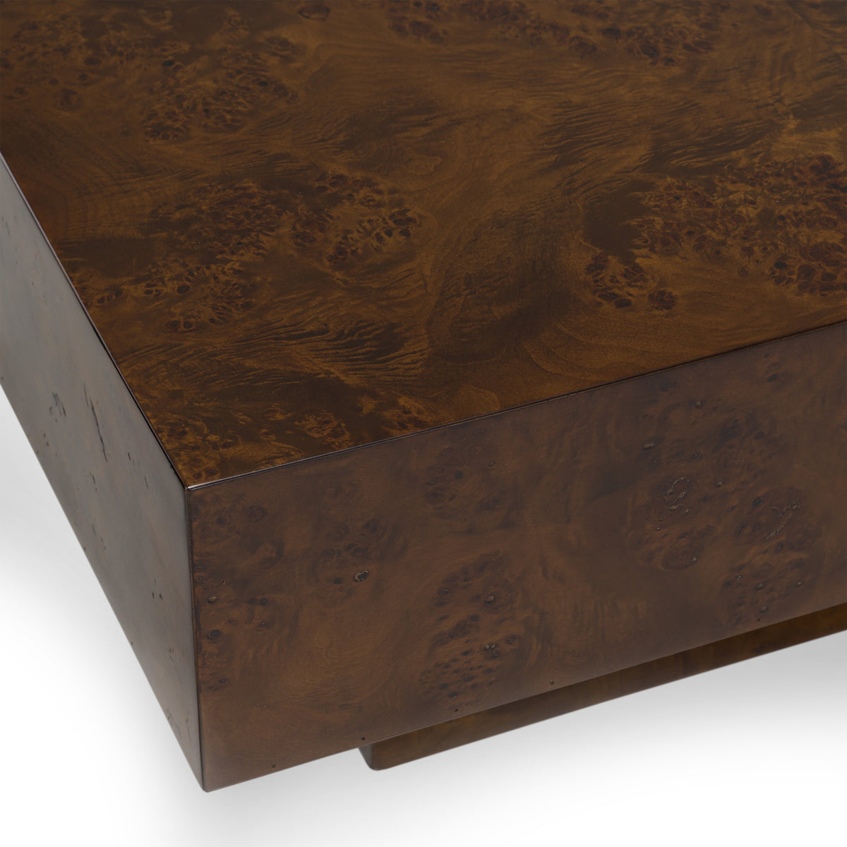 August Modern Dark Walnut Burl Square Coffee Table