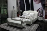 Eastern King Auspicious Transitional Tufted Leather Platform Bed