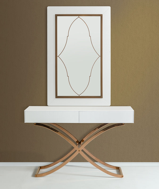 Aversa Modern White Crocodile Console Table & Mirror