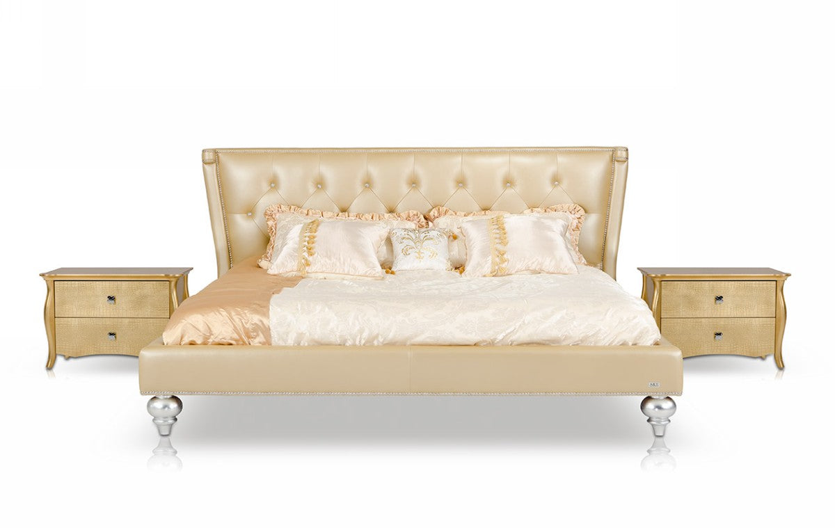 Eastern King Monica Modern Champagne Leather Bed