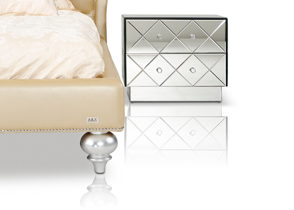 Monica Modern Champagne Leather Bed