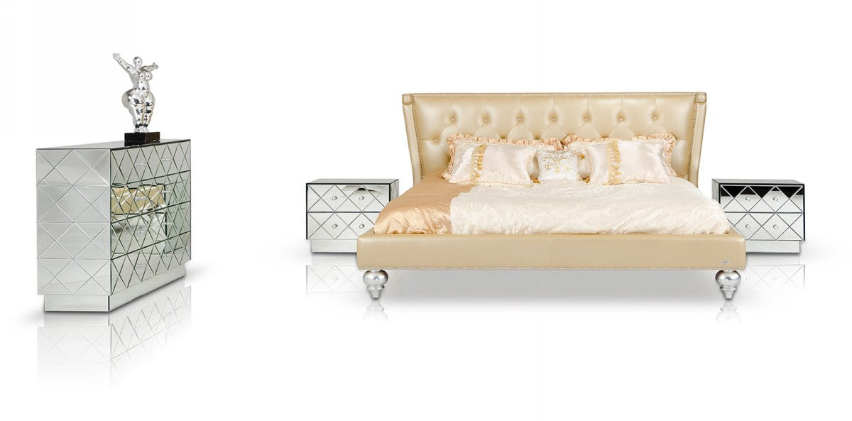 Monica Modern Champagne Leather Bed