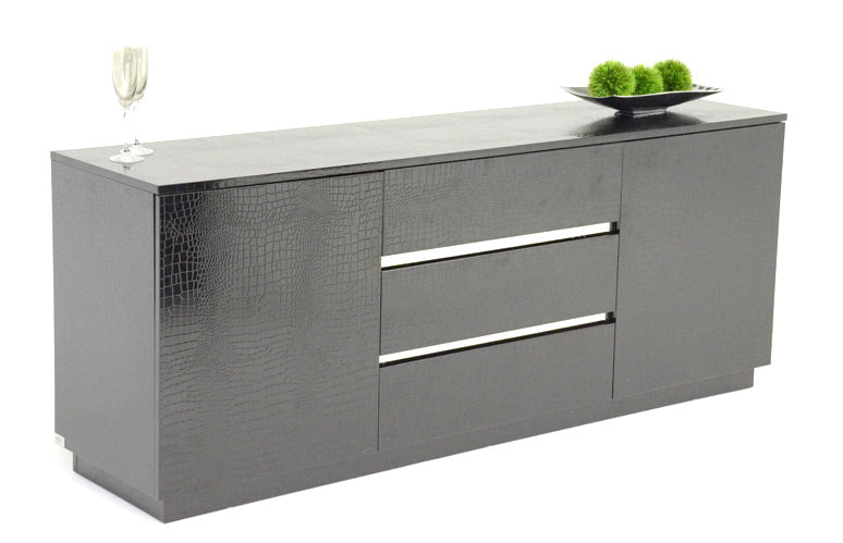 Skyline Modern Black Crocodile Lacquer Buffet